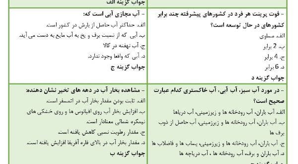 نمونه سوالات ارزیابی پیامدهای تغییر اقلیم