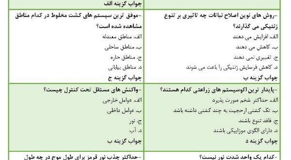 نمونه سوالات اکولوژی گیاهان زراعی