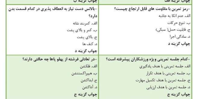 نمونه سوالات ژیمناستیک ۱ - استخدامی