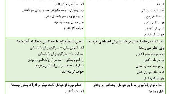 نمونه سوالات روانشناسی سلامت - استخدامی
