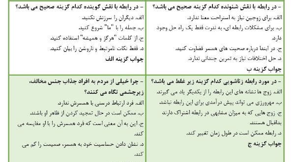 نمونه سوالات مشاوره ازدواج