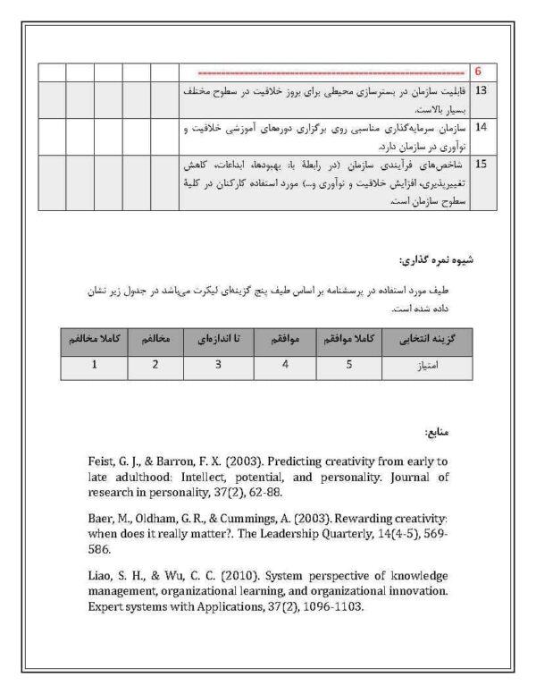 دانلود رایگان پرسشنامه خلاقیت سازمانی - ليائو و وو (2013) - Image 3