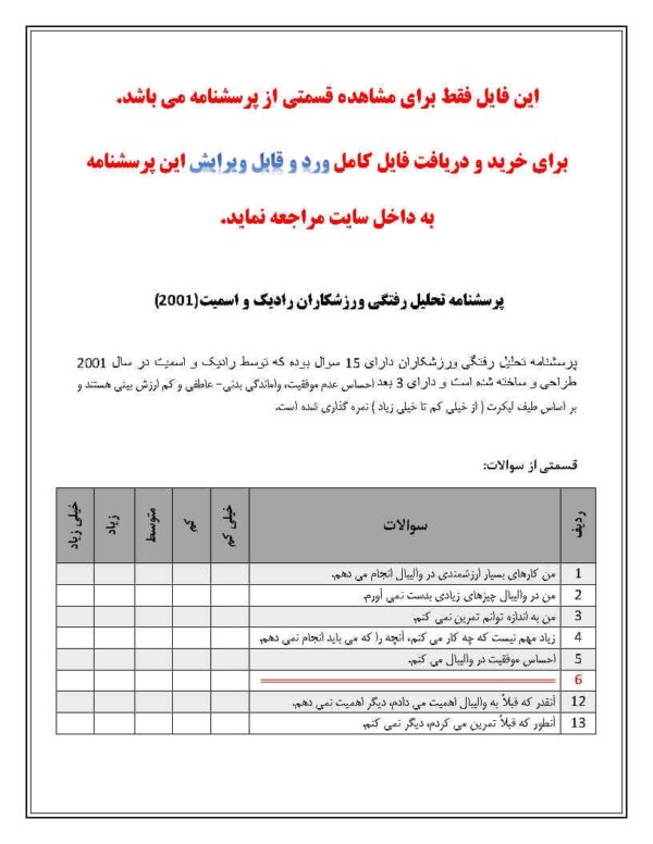 پرسشنامه تحلیل رفتگی ورزشکاران رادیک و اسمیت