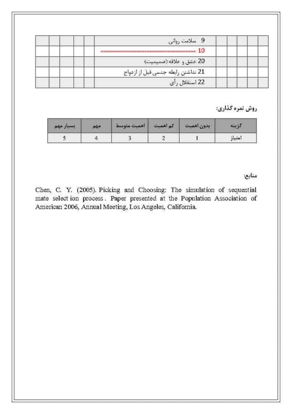 دانلود پرسشنامه ملاک هاي انتخاب همسر