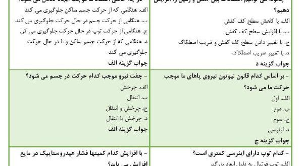 نمونه سوالات مقدمات بیومکانیک ورزشی - استخدامی