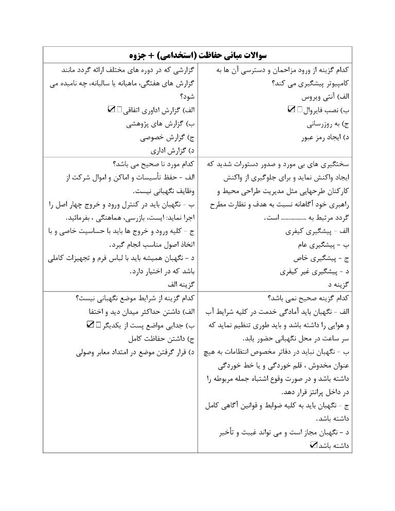 سوالات مبانی حفاظت (استخدامی) + جزوه
